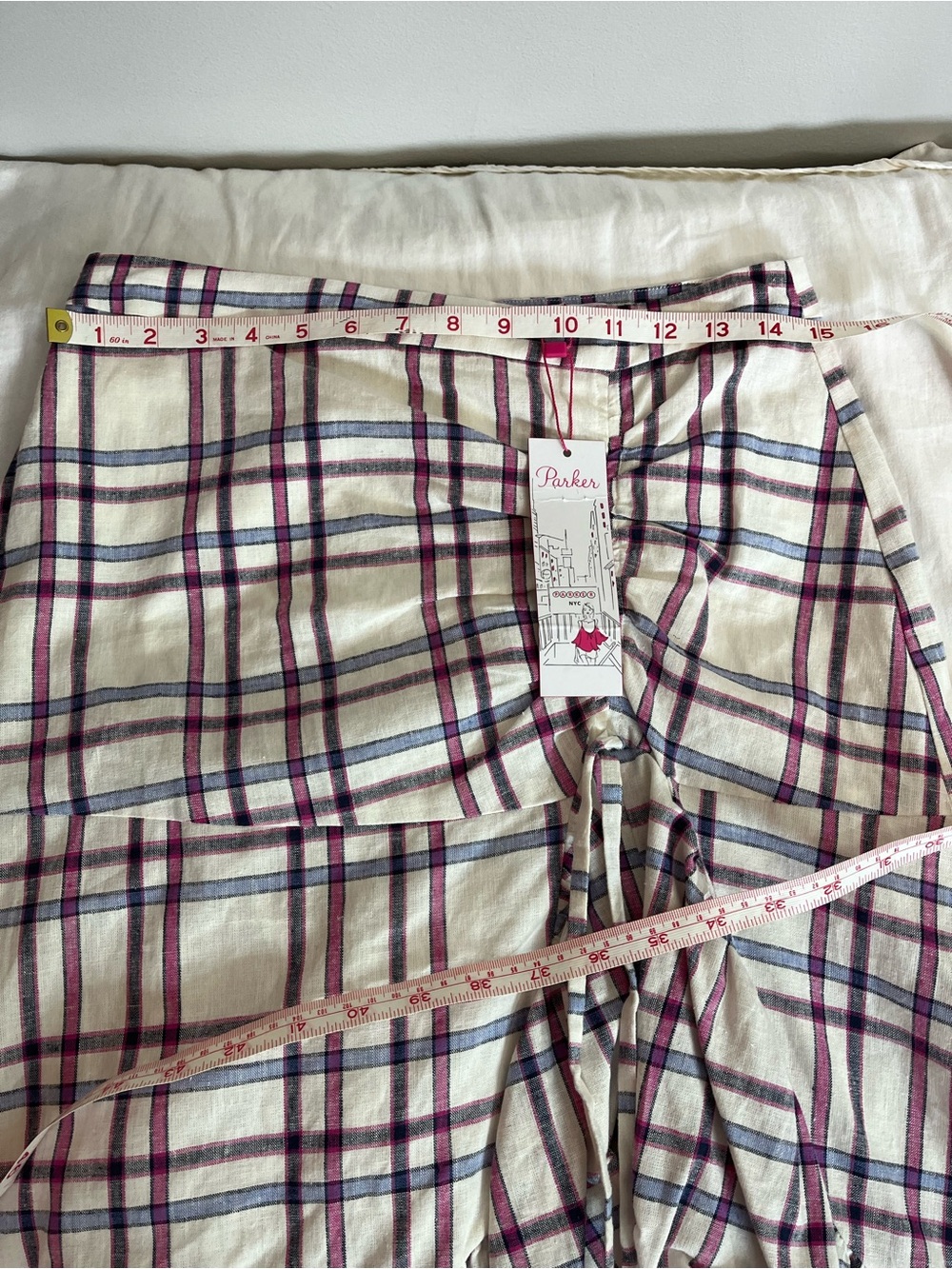 NWT Parker Linen-Cotton Plaid Hi-Low Ruffled Shirred Women’s Size 8 - Picture 11 of 12